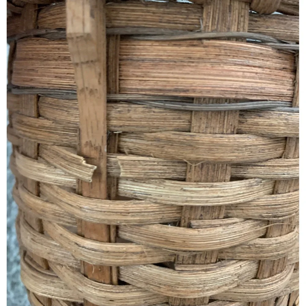 Vintage 1990 Hand Woven Wood Basket Rustic Cottagecore Boho Minimalist Retro 90s